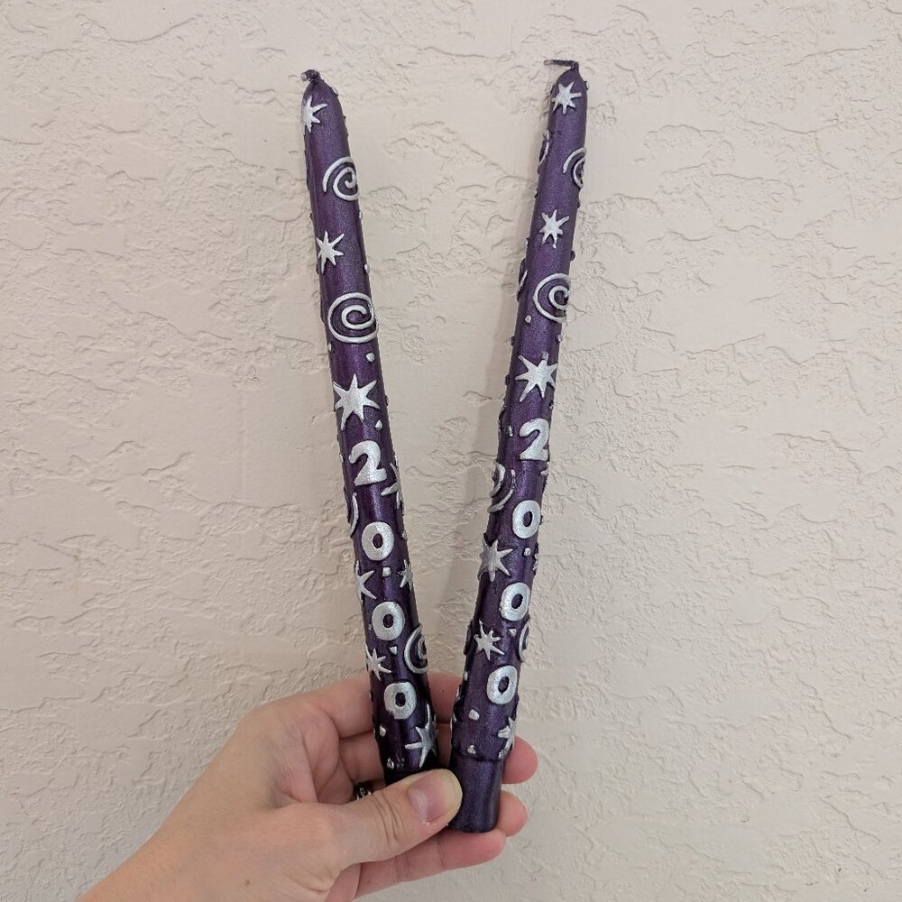 Vintage Celestial swirls Star 2000 10" Candle Sticks Y2K Deadstock Purple